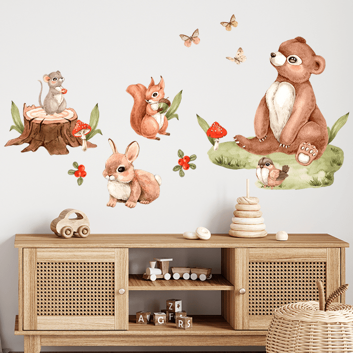 sticker champignons rouges forêt enfant