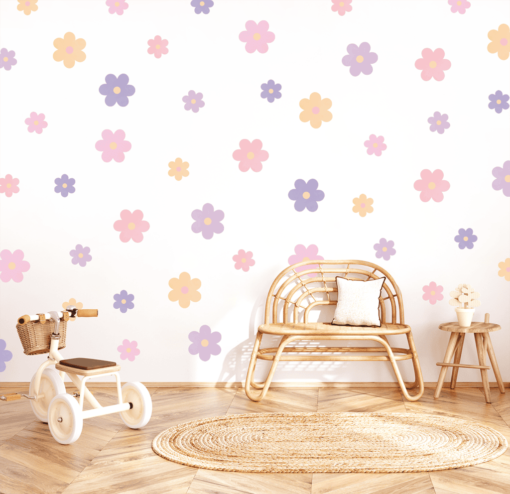 Stickers muraux fleurs pastel chambre enfant coin jeu decoration