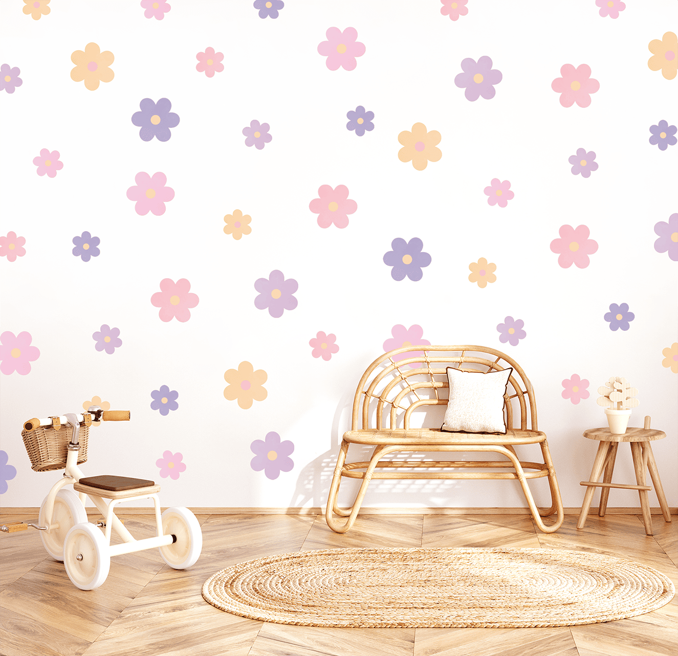 Stickers muraux fleurs pastel chambre enfant coin jeu decoration