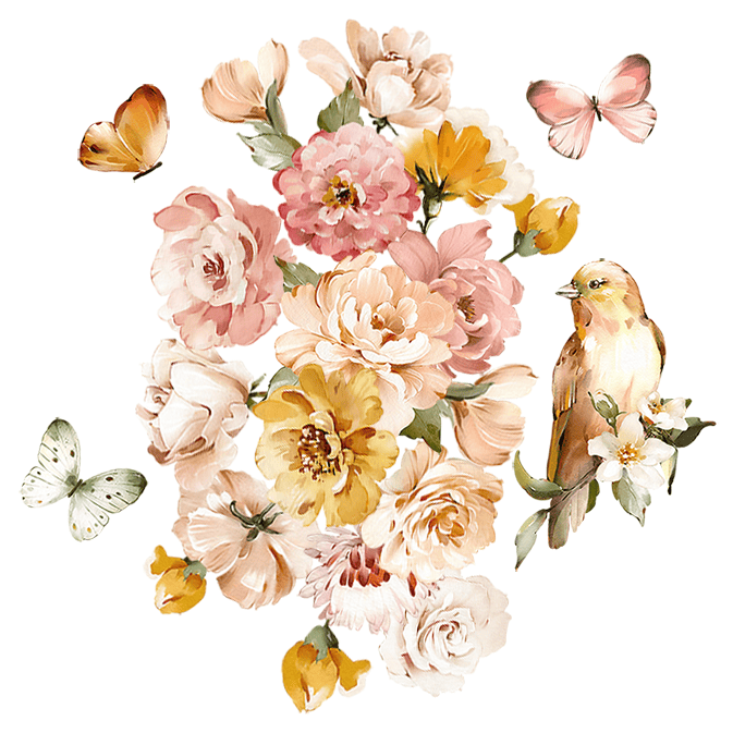 sticker mural pivoines avec oiseau chambre bebe