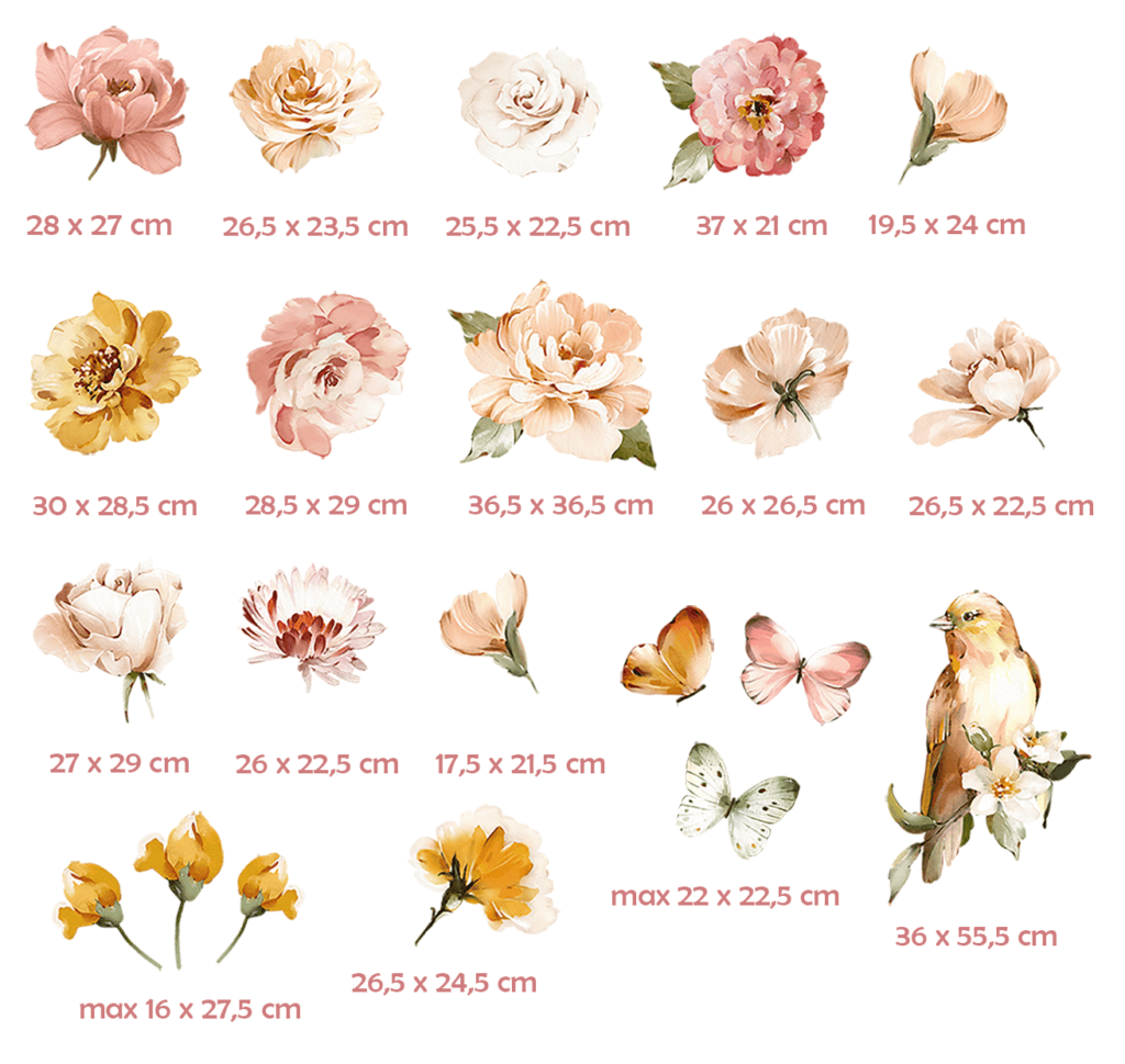 fleurs pivoines stickers muraux rose beige enfant