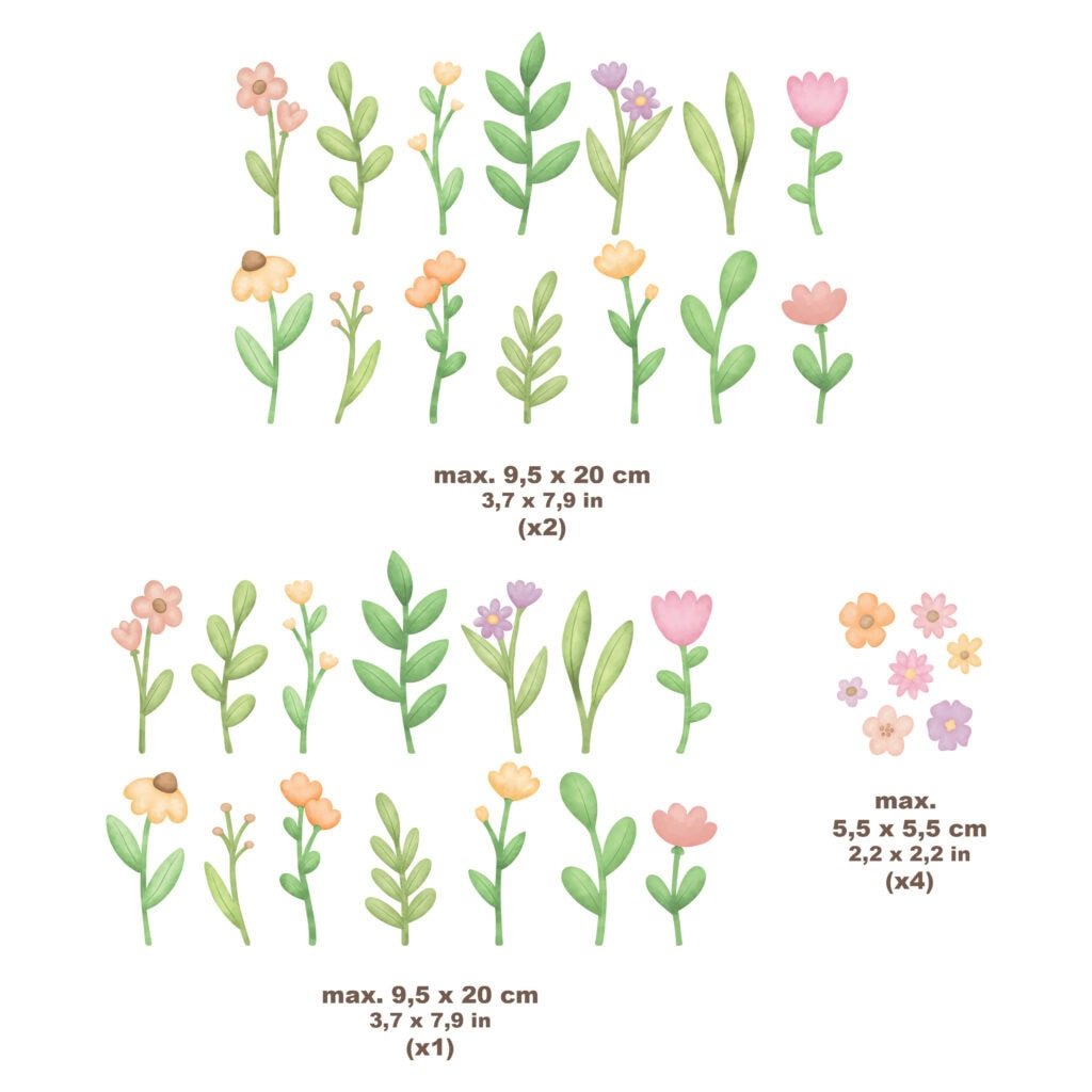 stickers muraux fleurs aquarelle enfant 70 pièces