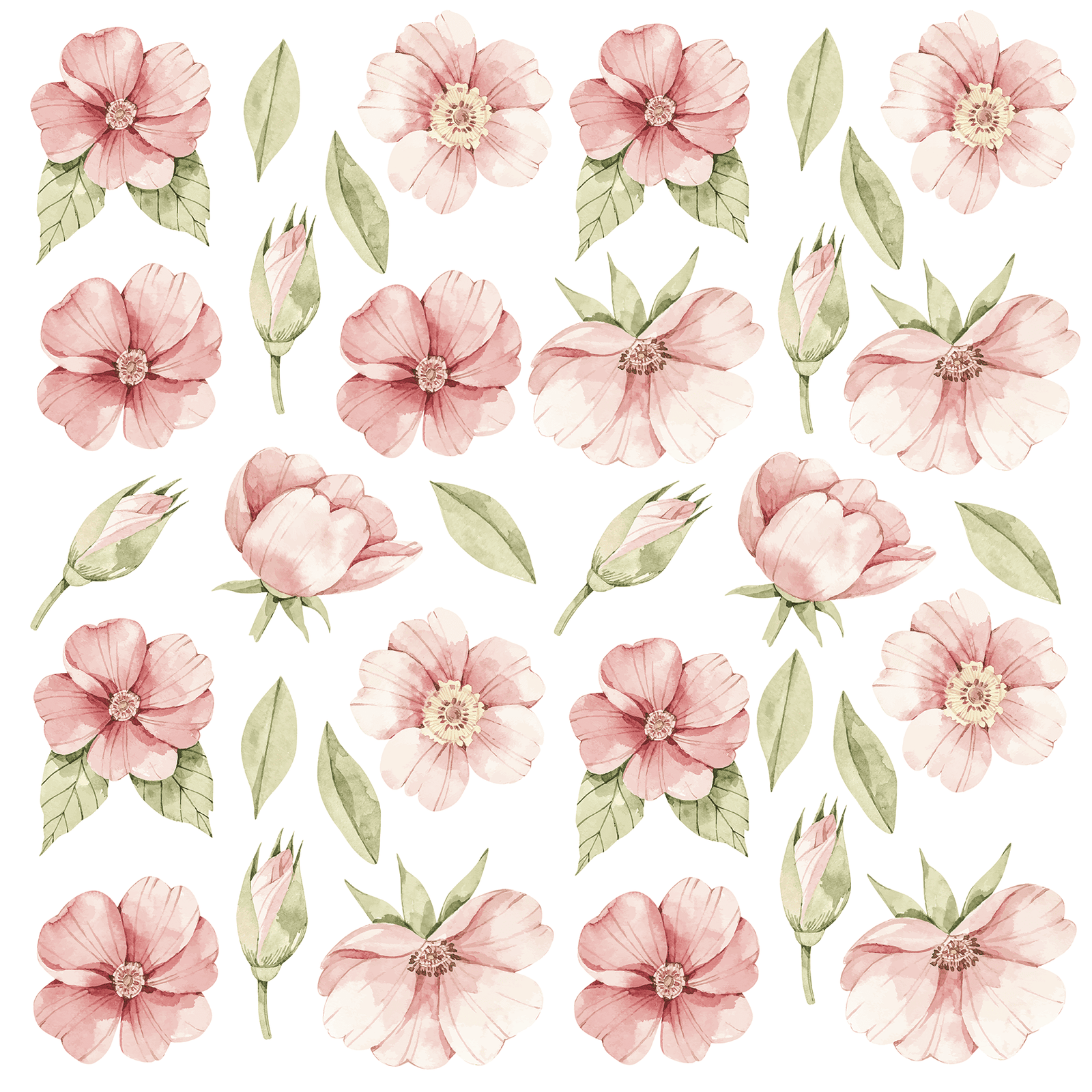 stickers muraux fleurs petunia rose ensemble complet