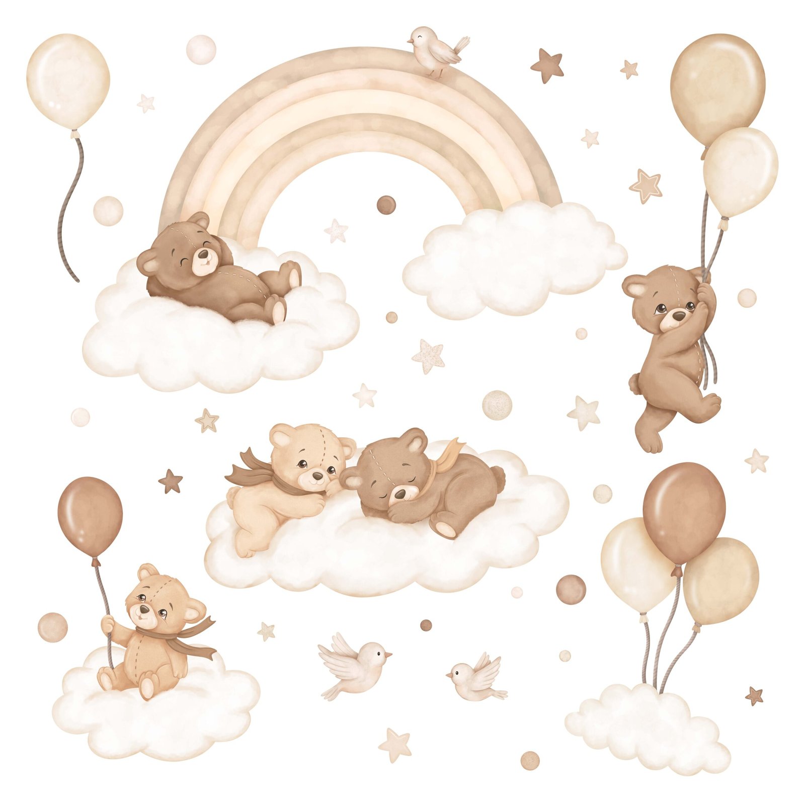 ourson beige nuages ballons decoration murale