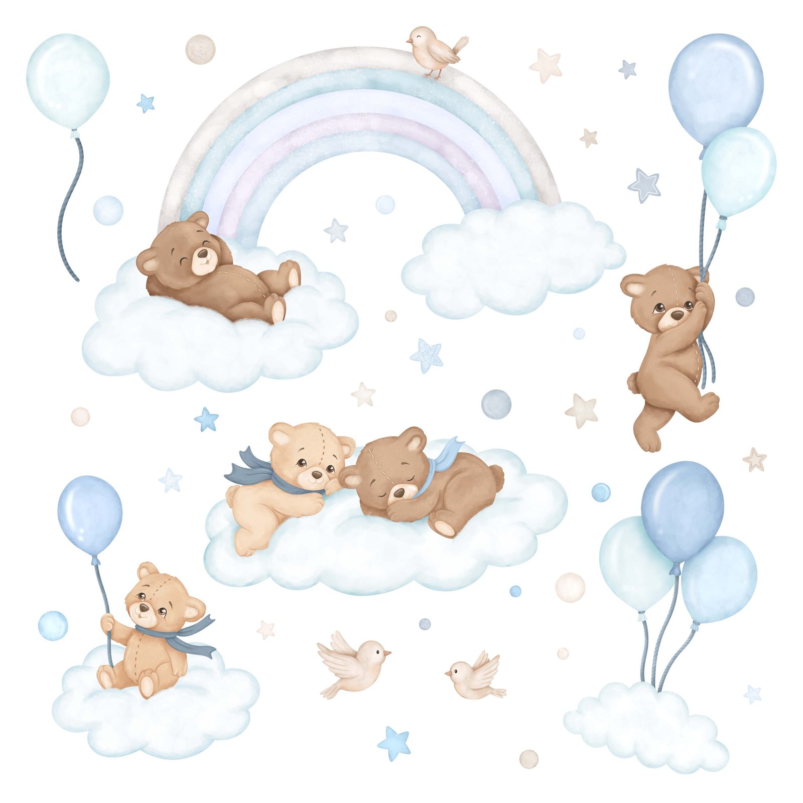 stickers muraux ourson bleu chambre bebe