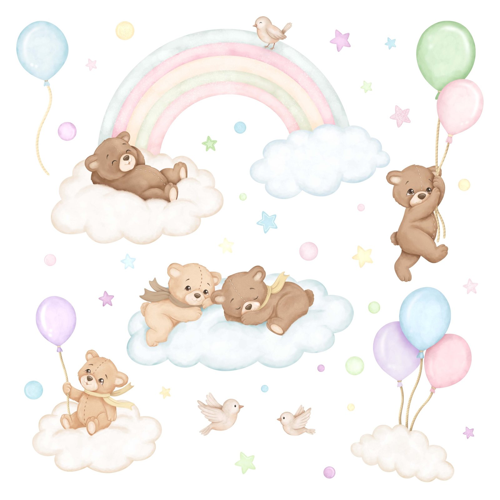 stickers muraux ourson pastel chambre bebe