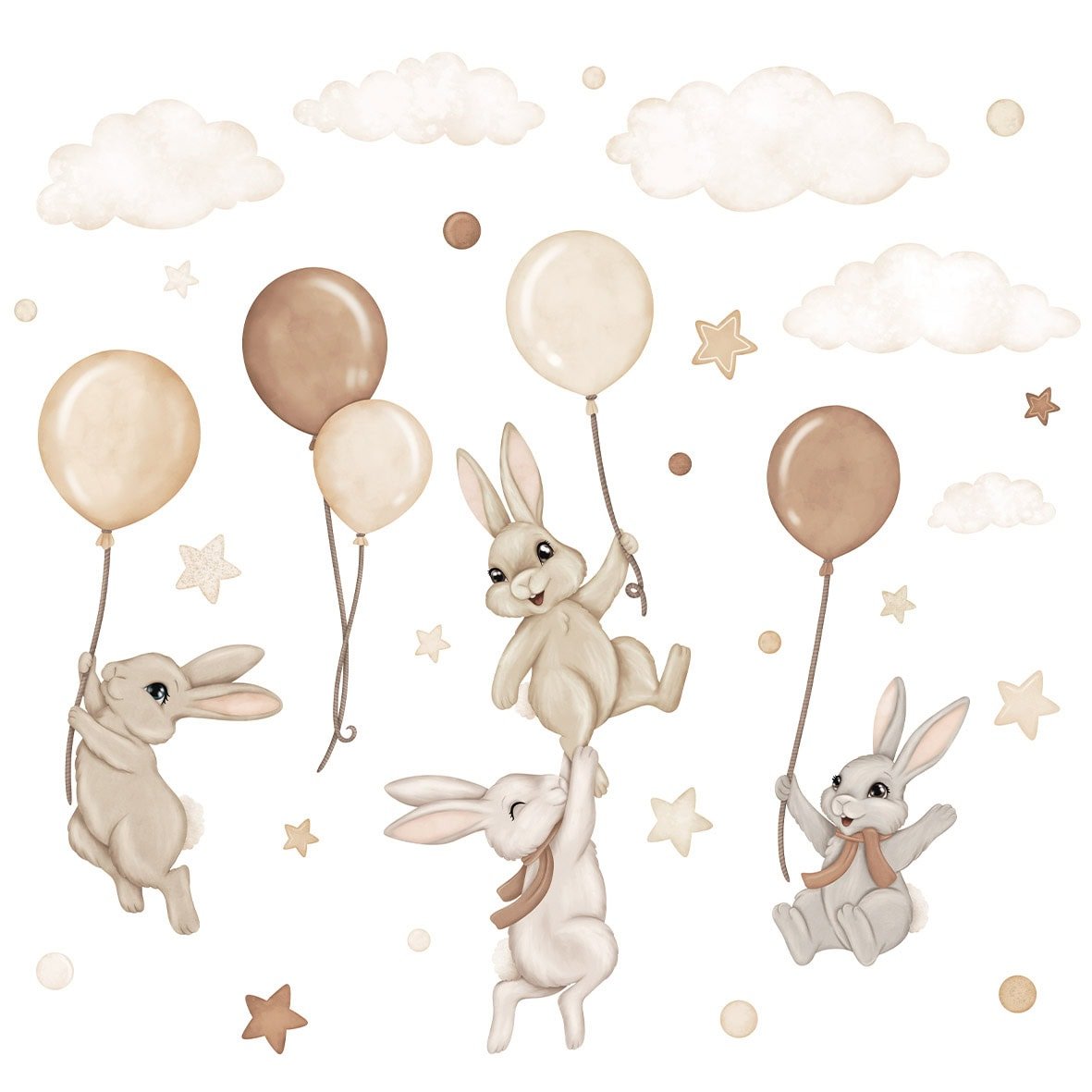 lapins avec ballons beige decoration murale bebe