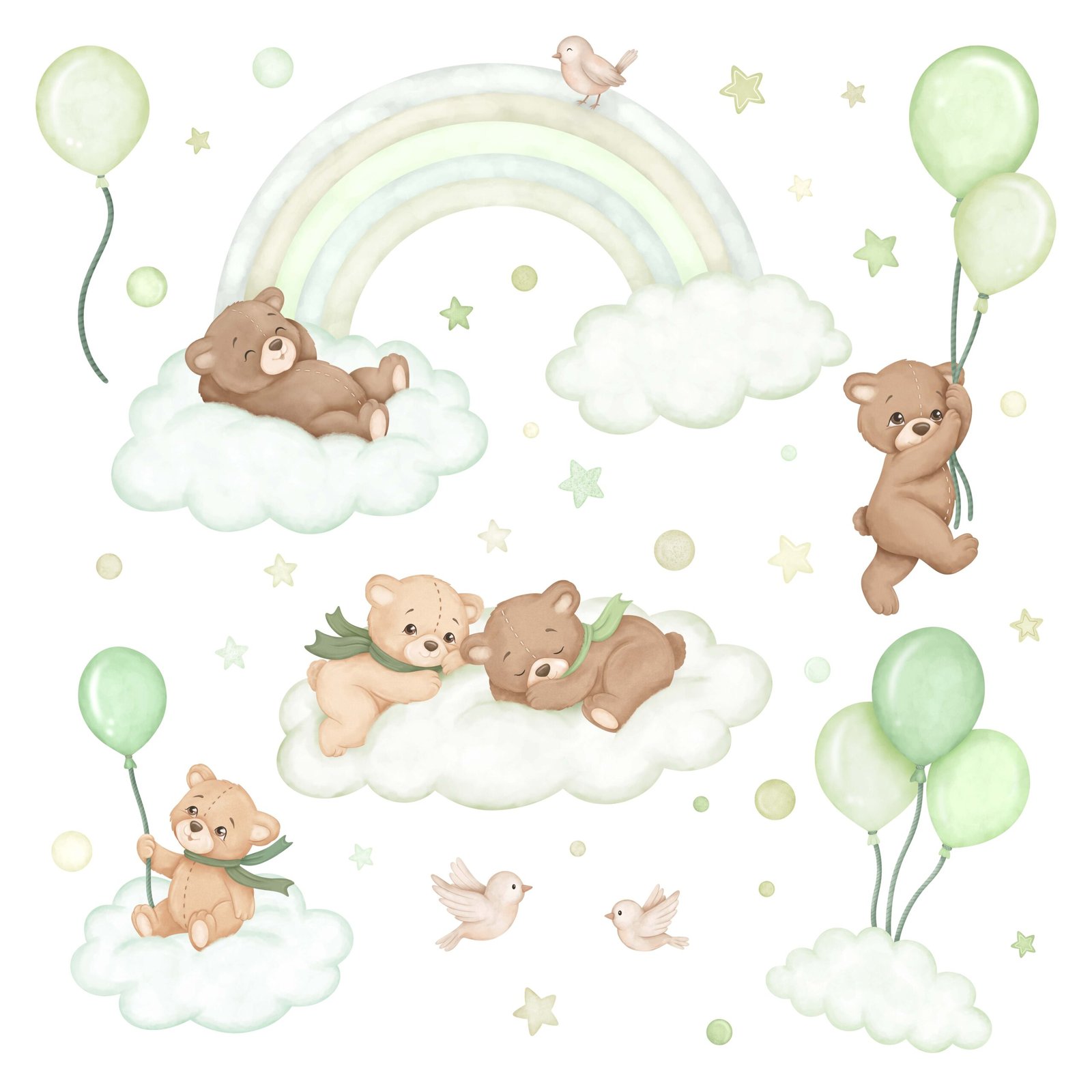 stickers muraux ourson vert chambre bebe