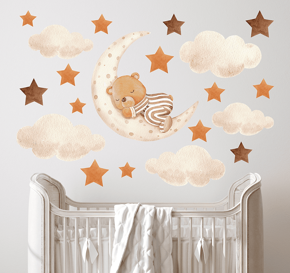 ours endormi lune decoration murale bebe
