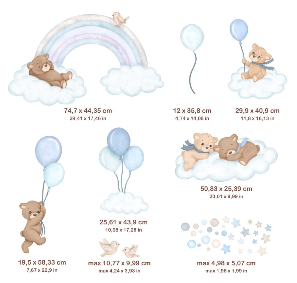 ourson bleu nuages ballons decoration murale