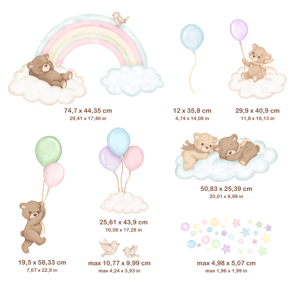 ourson pastel nuages ballons decoration murale