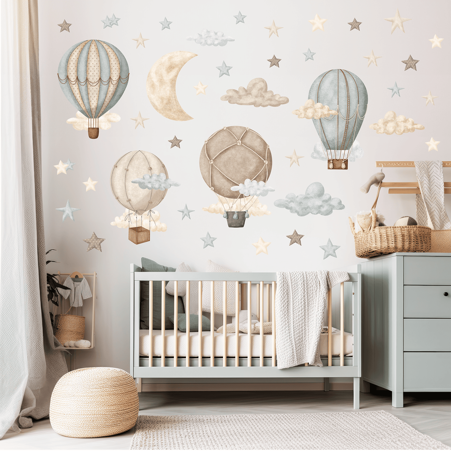 sticker mural ciel bebe montgolfieres nuages