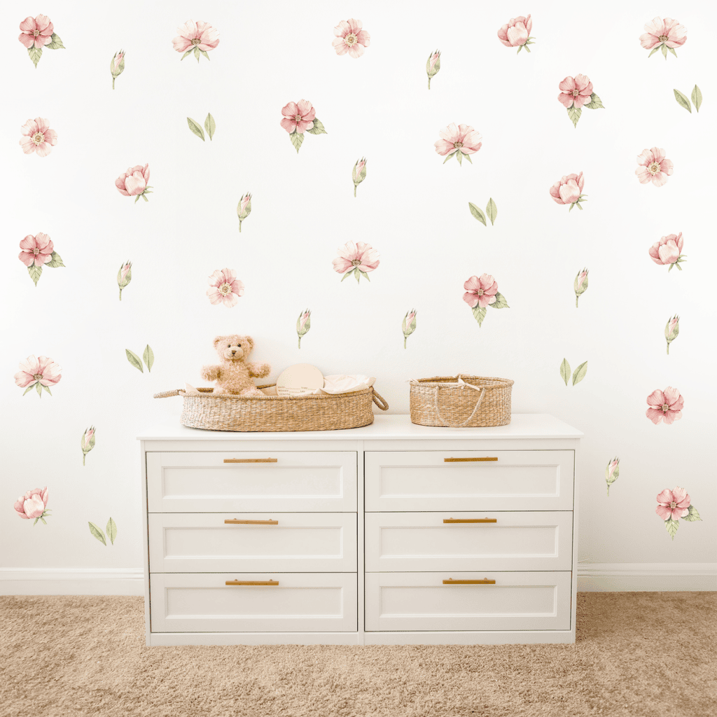 stickers fleurs petunia rose mur chambre enfant composition