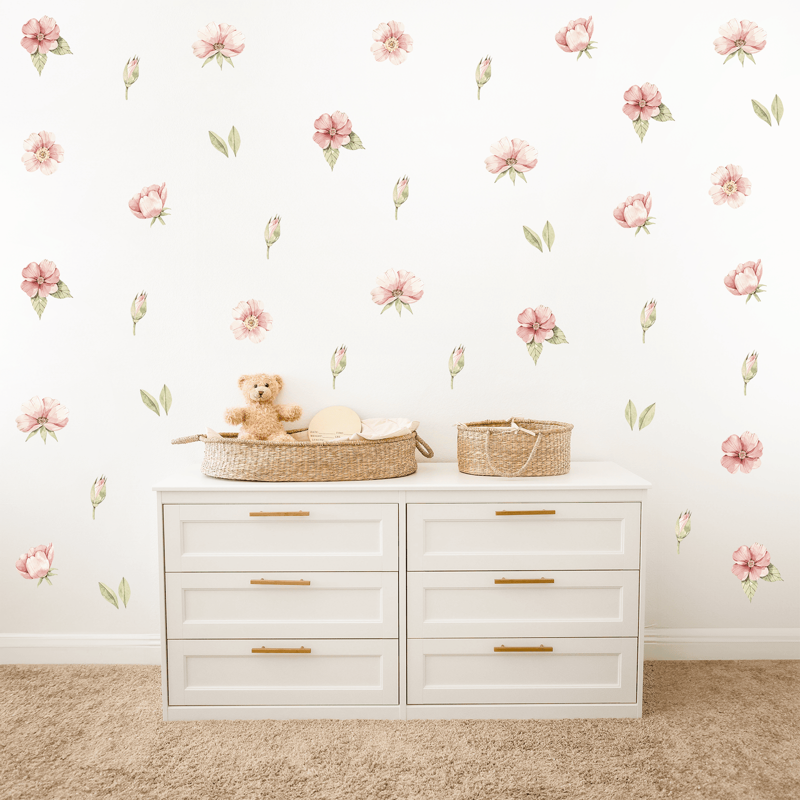 stickers fleurs petunia rose mur chambre enfant composition