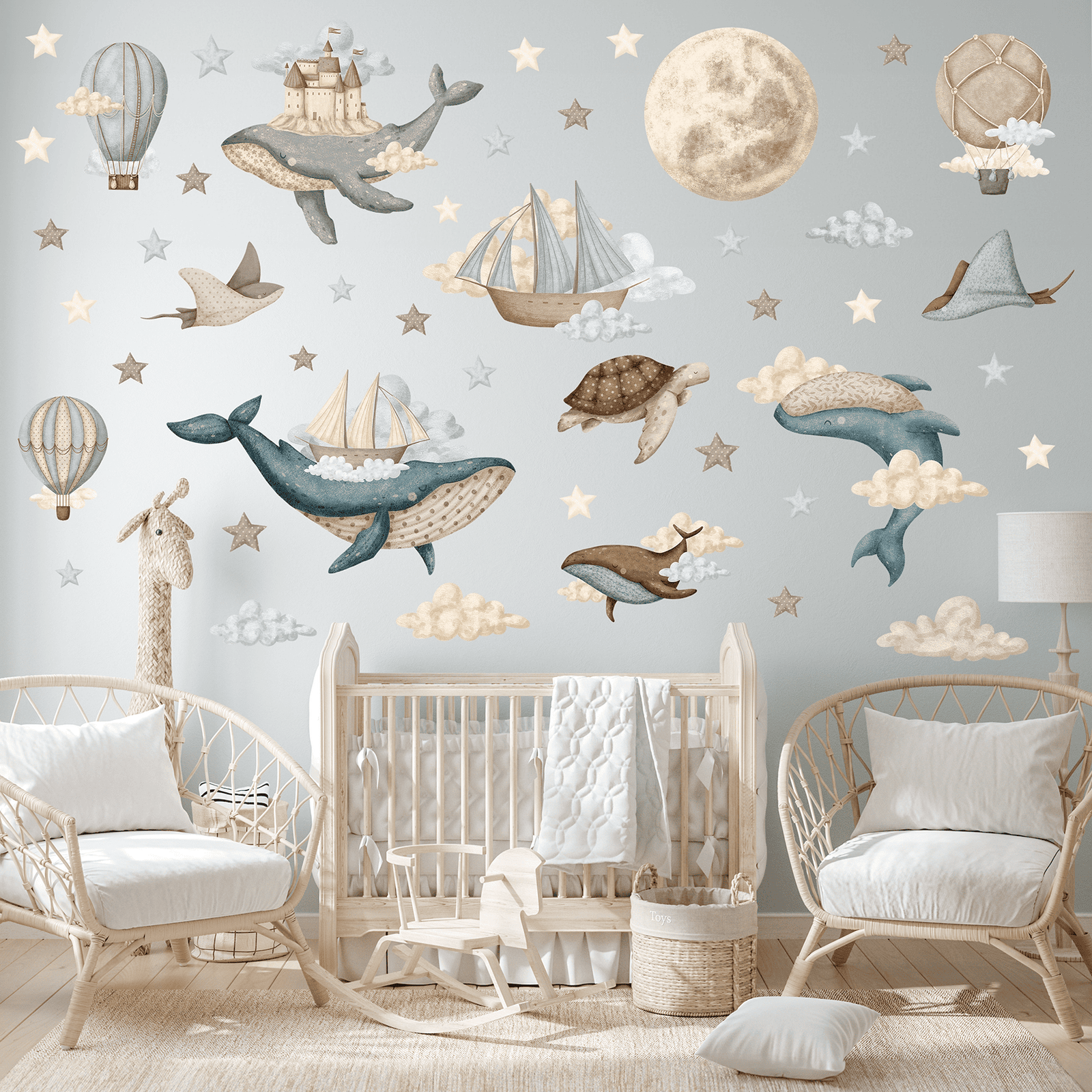 décoration murale océan baleines aquarelle enfant