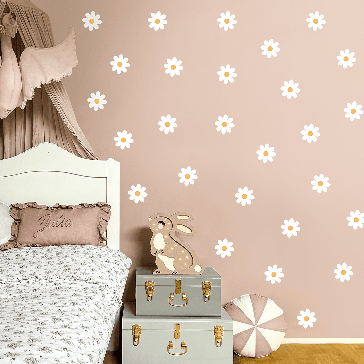 stickers muraux fleurs blanches chambre bebe fille decoration douce boho