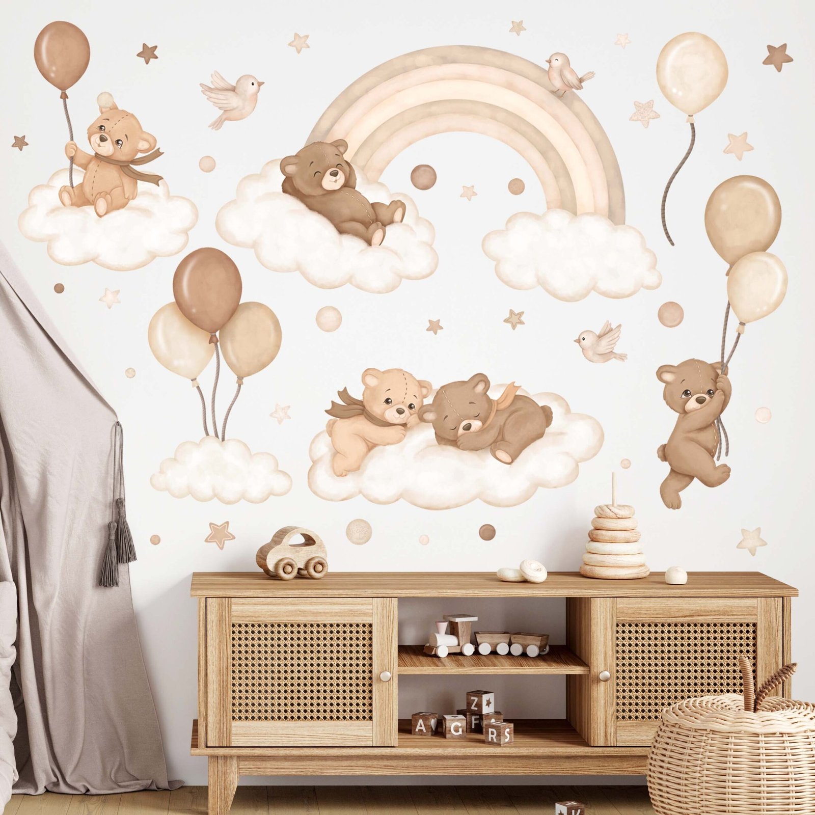 stickers bebe ourson arc en ciel beige