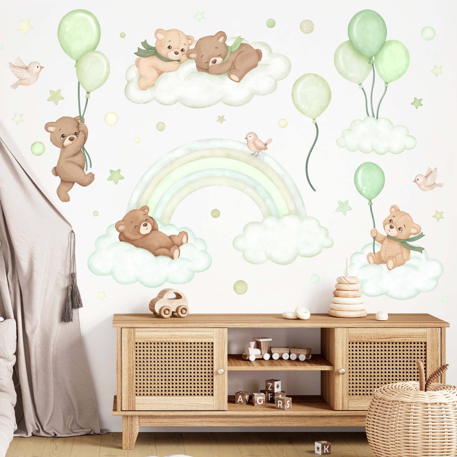 ourson vert nuages ballons decoration murale