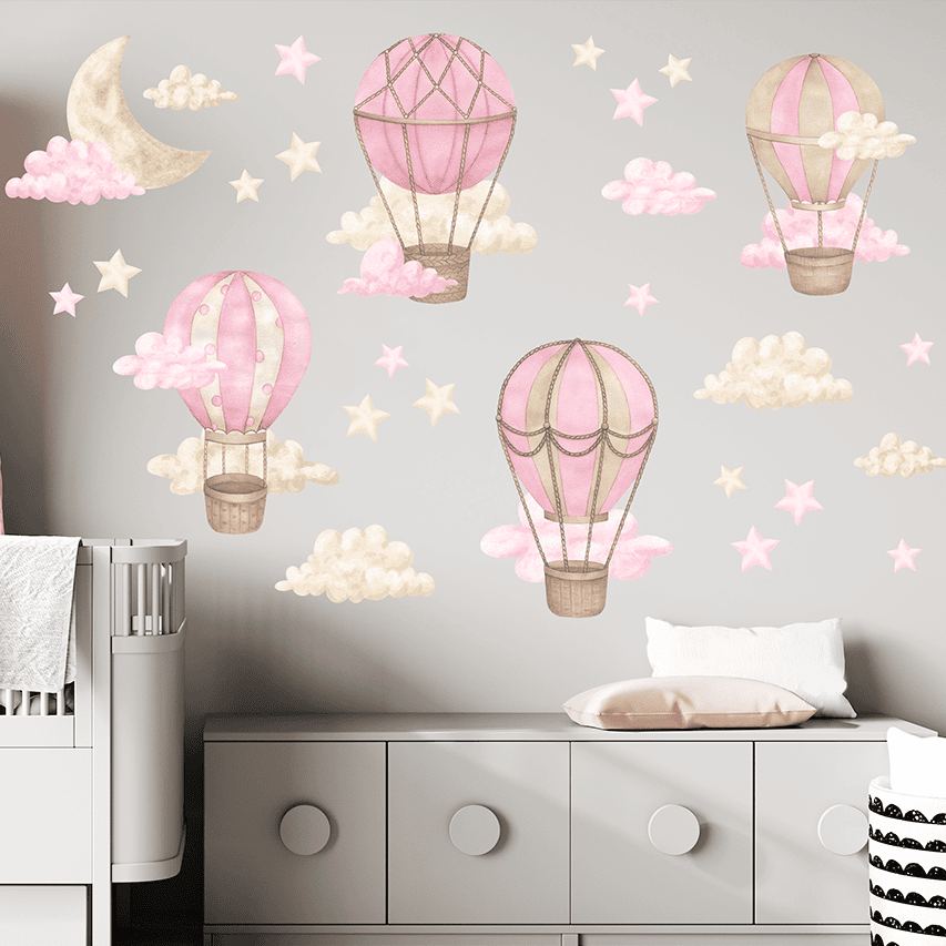 montgolfiere rose decoration murale bebe