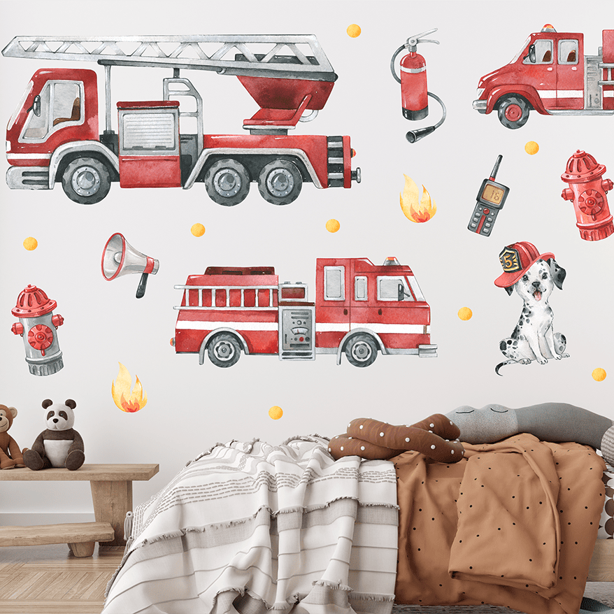 déco murale chambre garçon thème pompiers