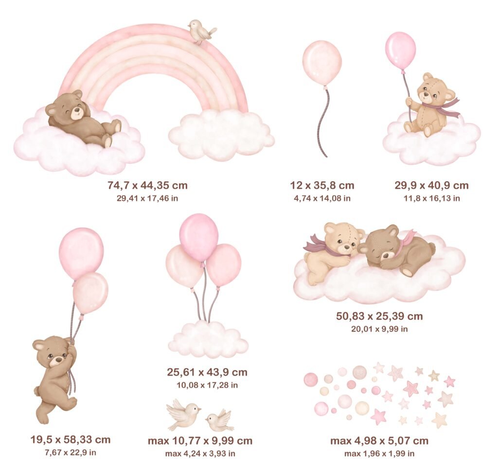 stickers bebe ourson arc en ciel rose