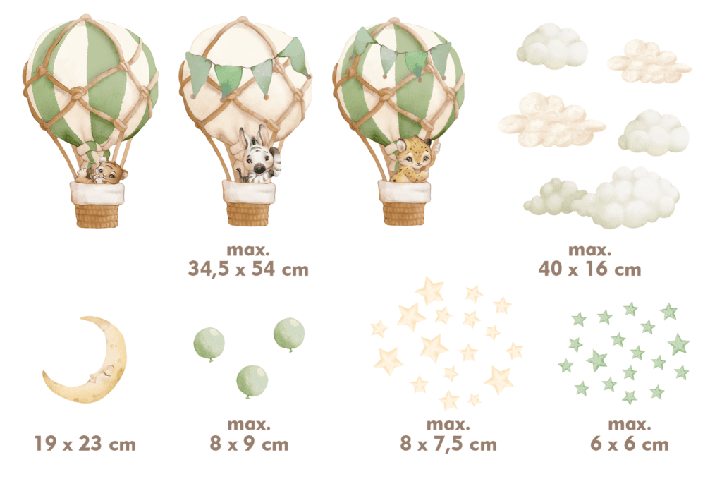 stickers muraux animaux montgolfiere vert