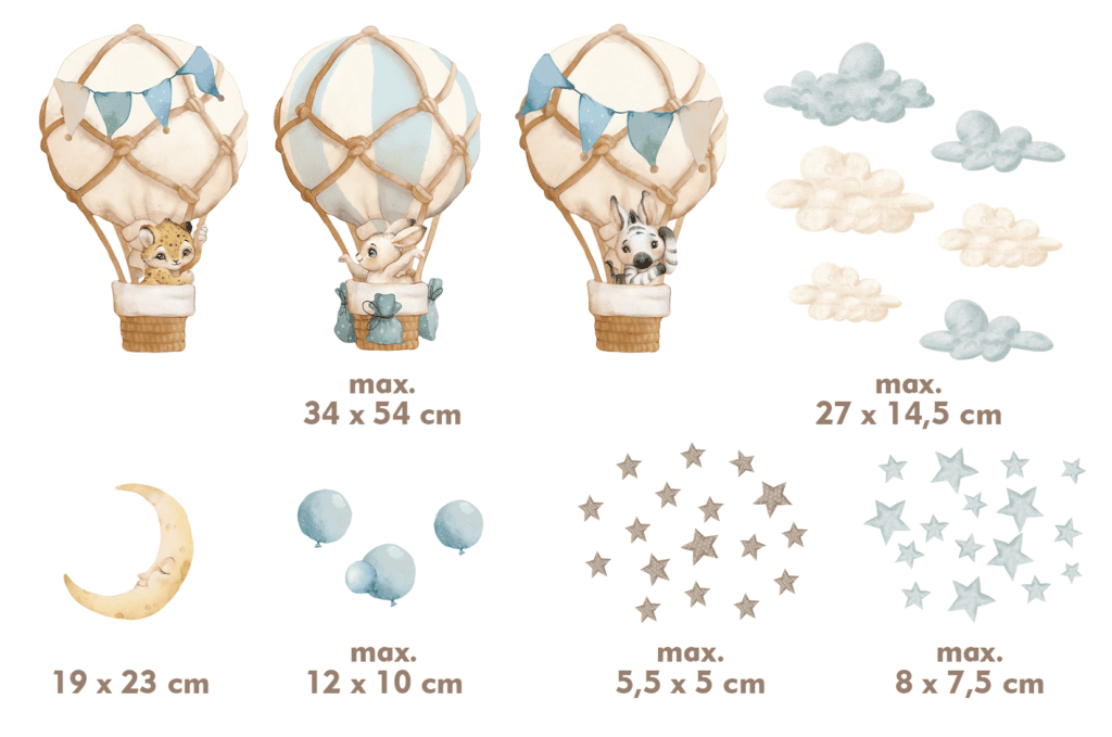 stickers muraux animaux montgolfiere bleu