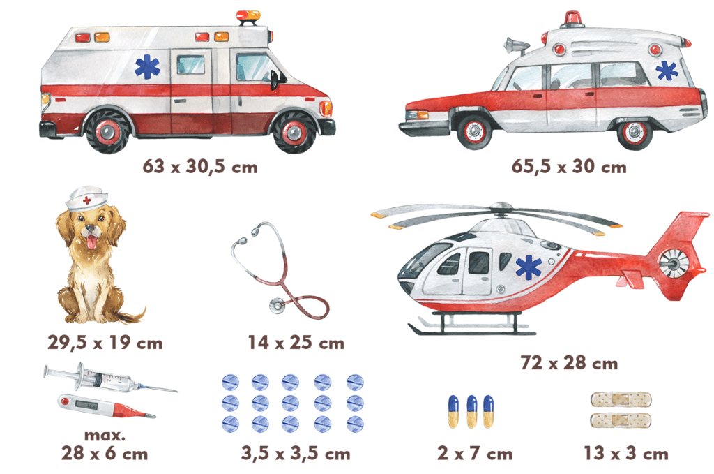 stickers muraux ambulance enfant aquarelle