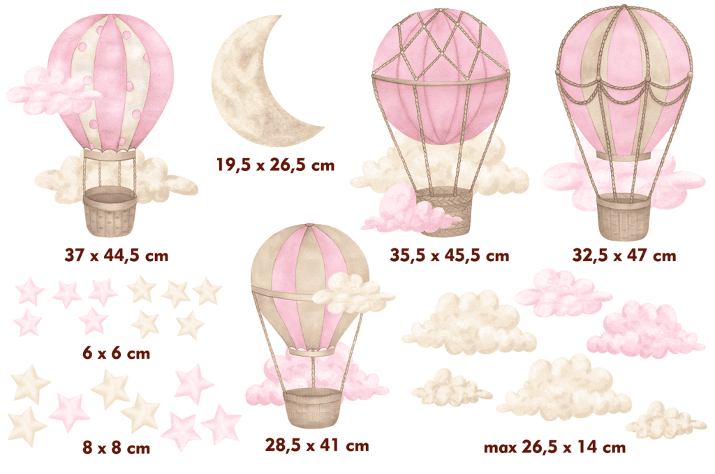 stickers montgolfiere rose dimensions elements