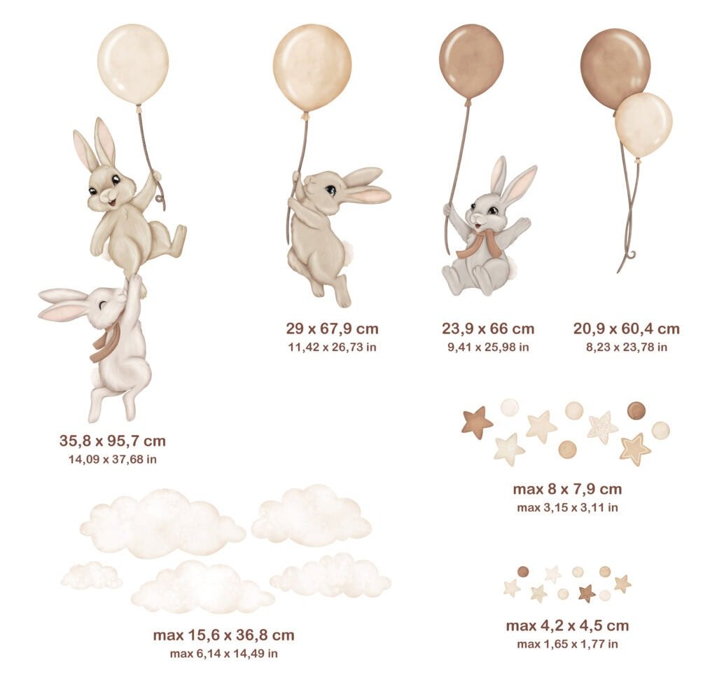stickers muraux lapins ballons beige chambre bebe