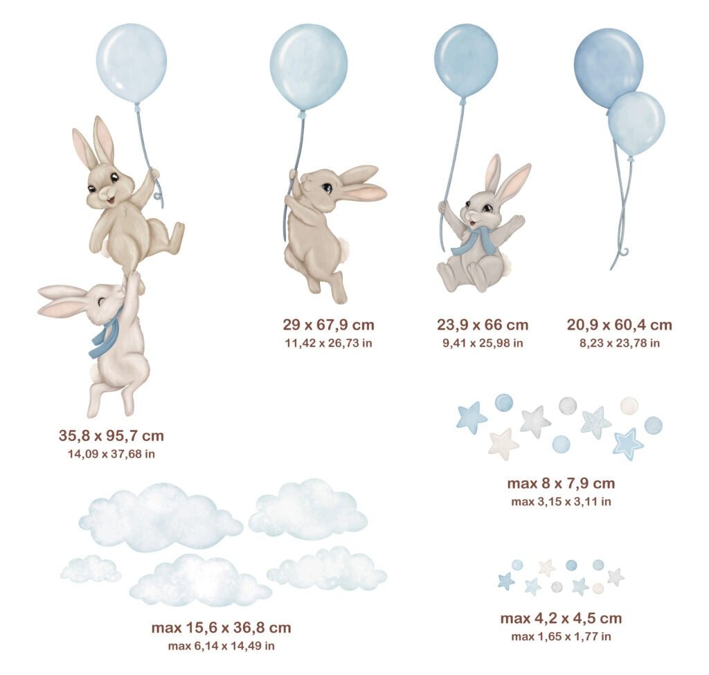 stickers lapins ballon bleu chambre garcon bebe