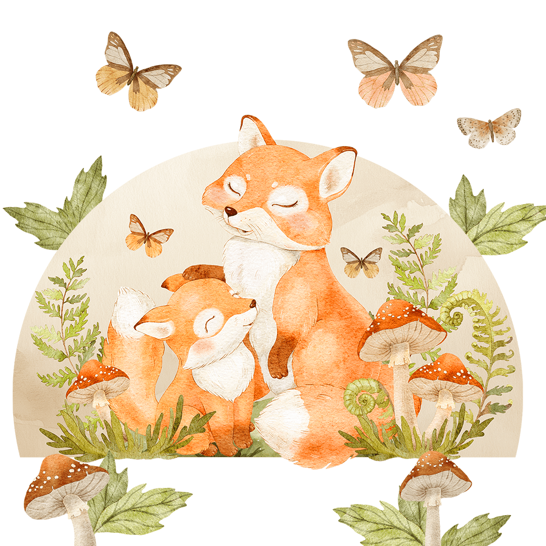 sticker mural doux bebe renards