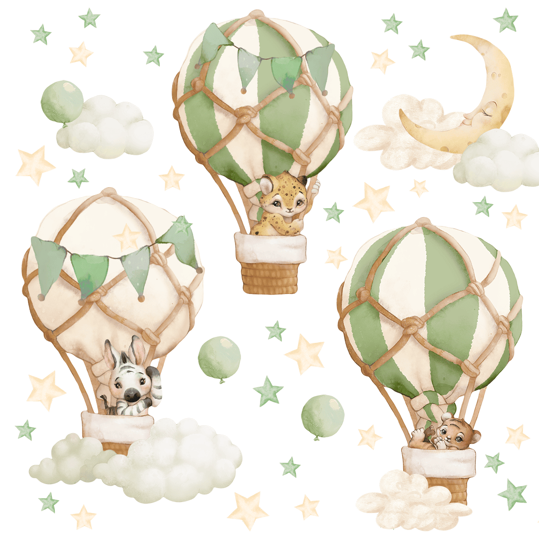 animaux montgolfiere vert chambre bebe