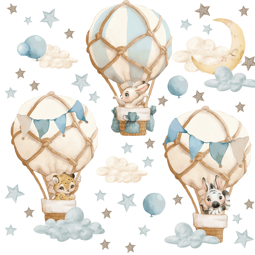 animaux montgolfiere bleu chambre bebe
