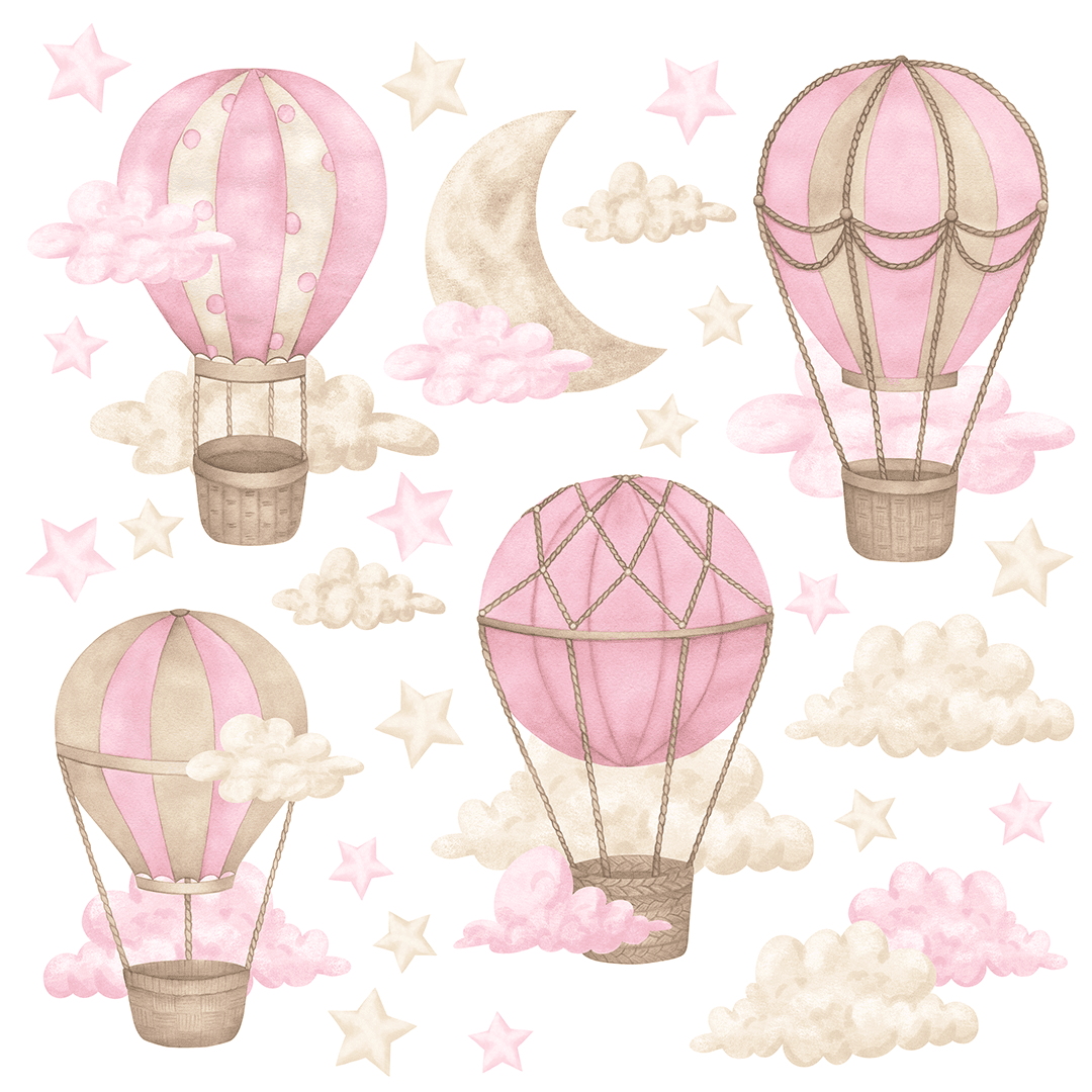 stickers muraux montgolfiere rose