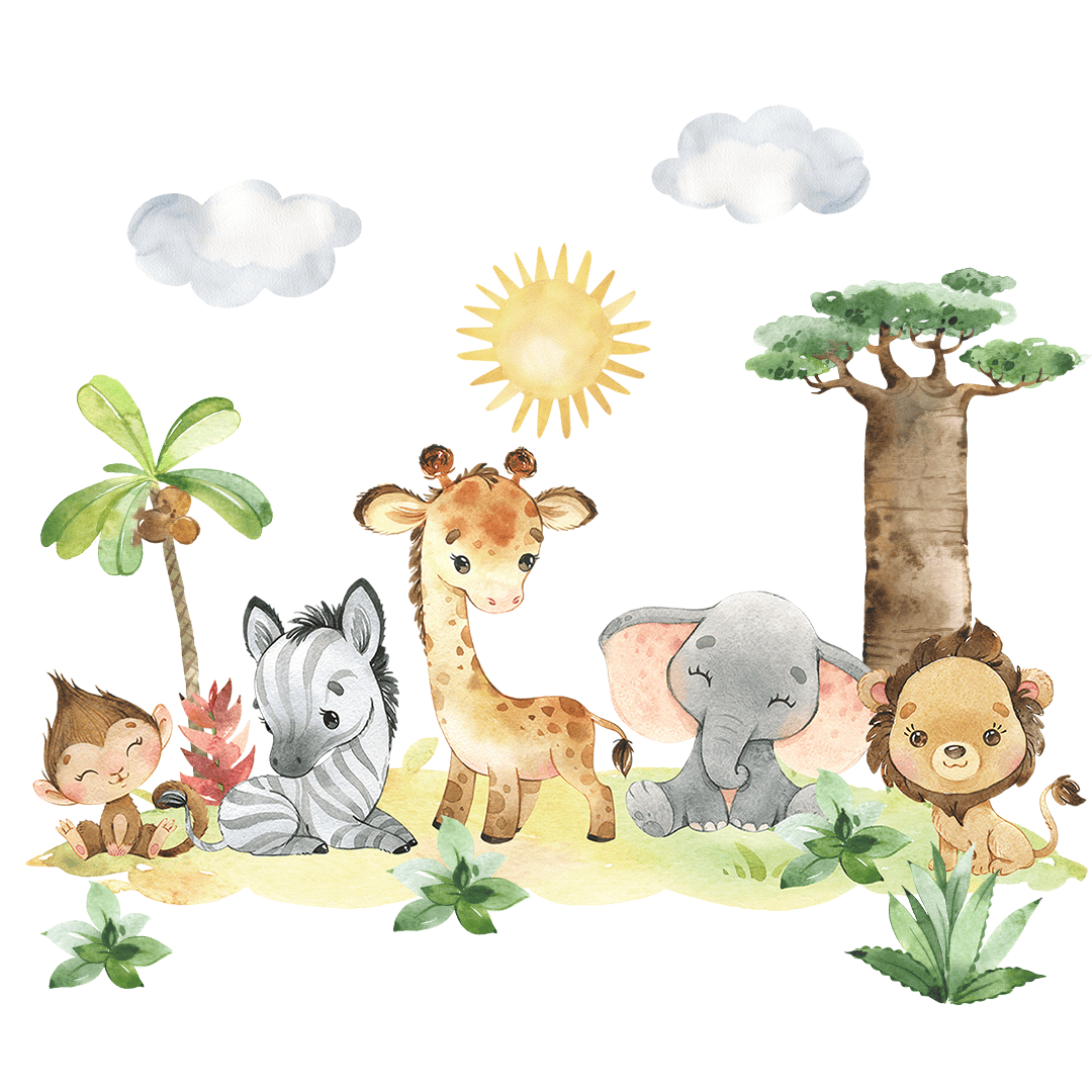 stickers muraux savane bebe animaux mignons