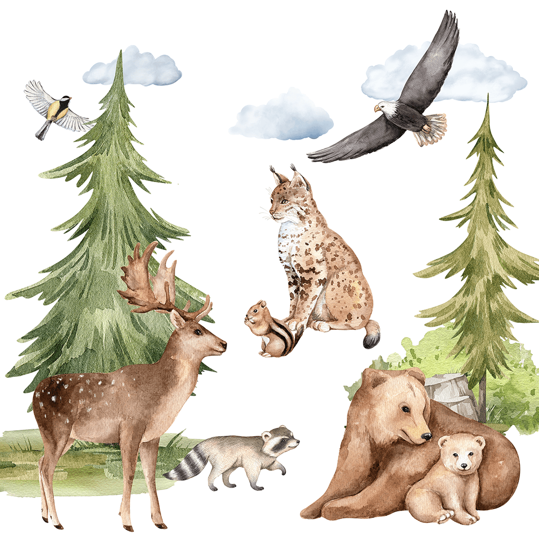 stickers muraux animaux foret grand format decoration murale
