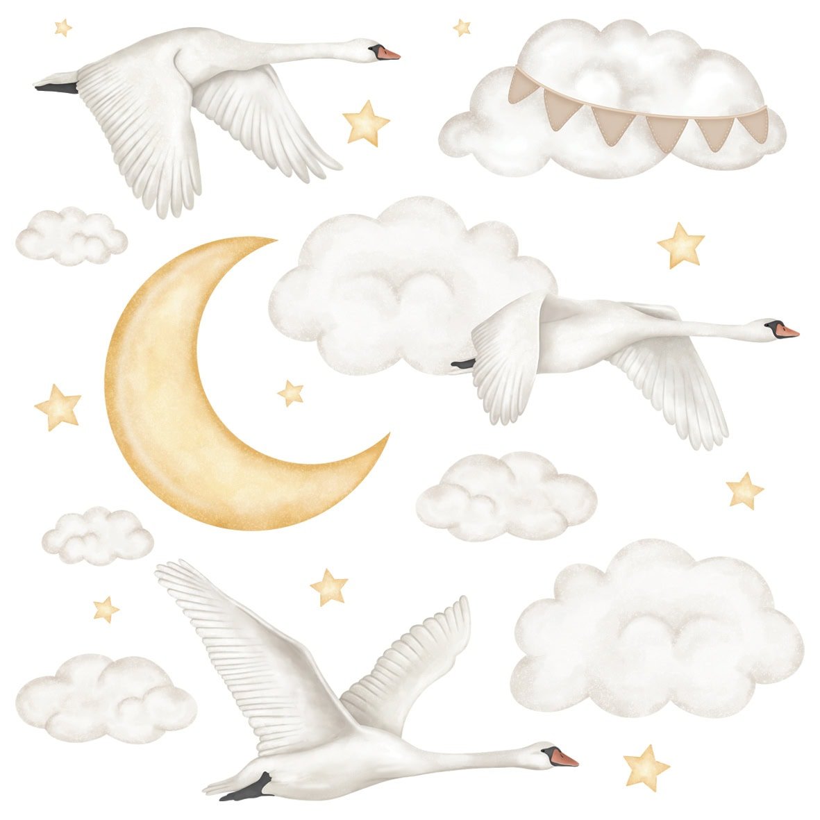 stickers muraux cygnes chambre bebe boheme