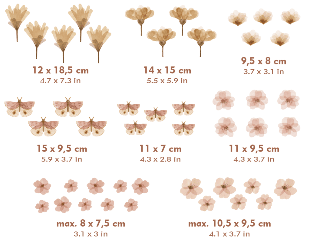 stickers muraux fleurs papillons dimensions tailles elements