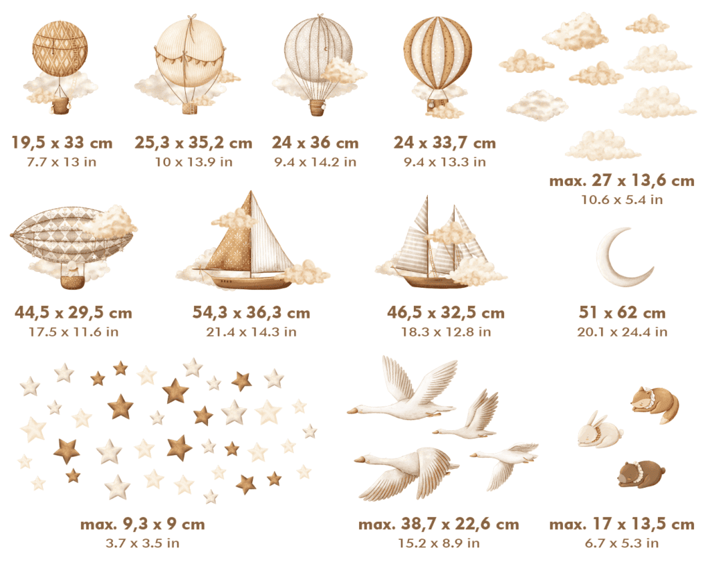 stickers chambre enfant montgolfieres bateau animaux