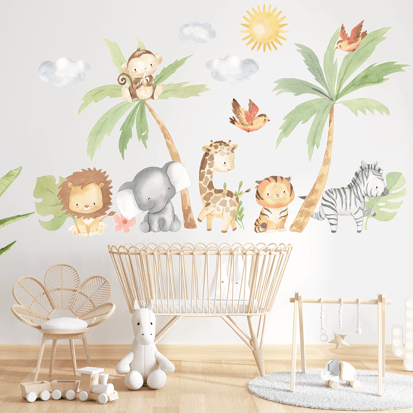 deco murale savane animaux bebe aquarelle
