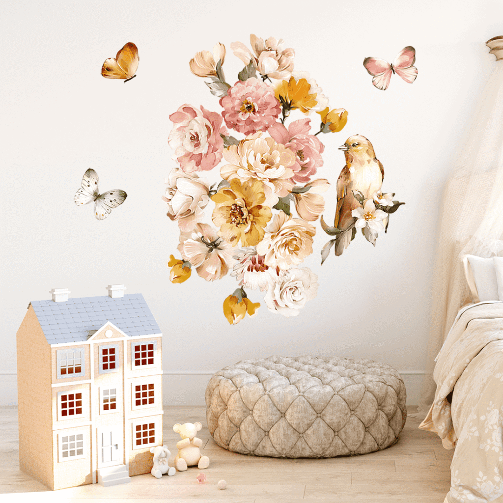 stickers fleurs grand format pivoines pastel