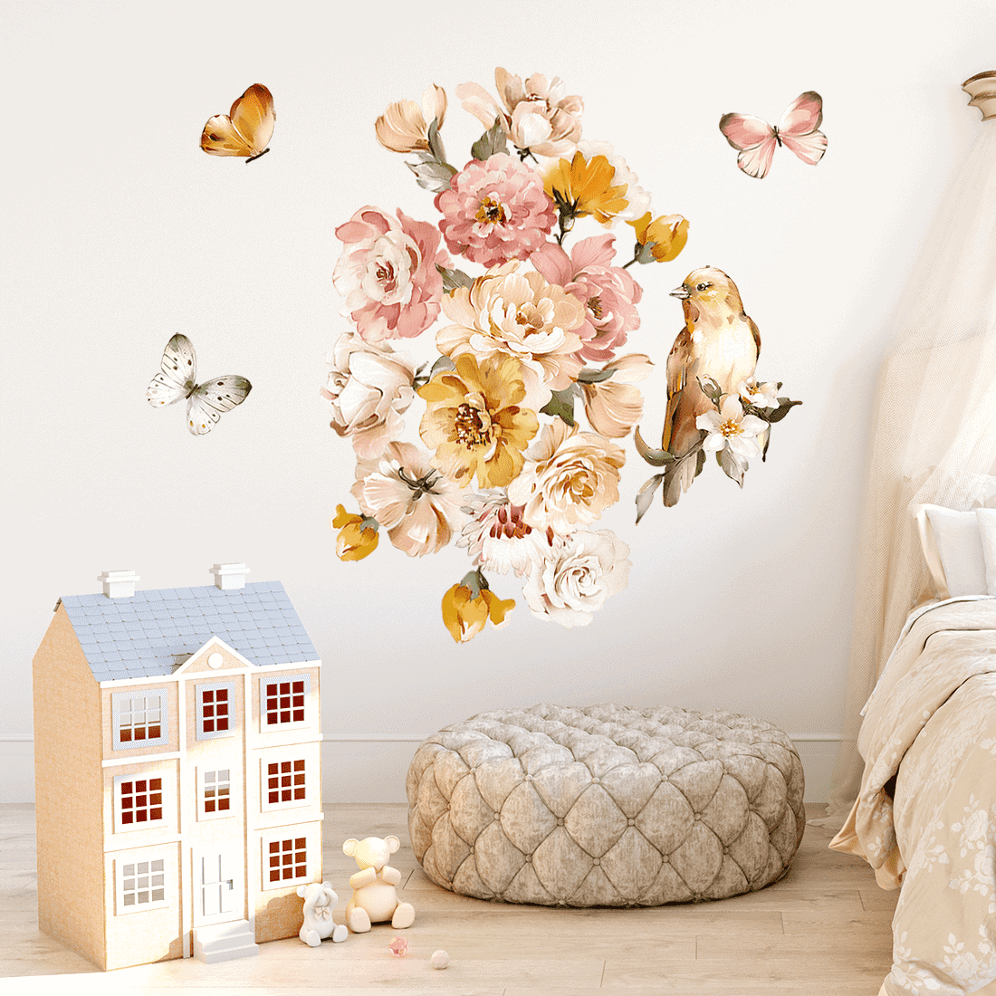 stickers fleurs grand format pivoines pastel