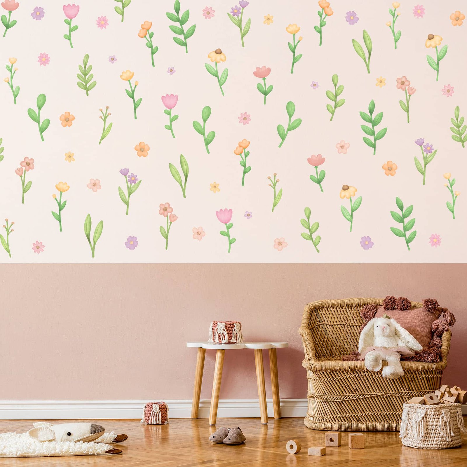 stickers muraux fleurs aquarelle chambre bébé style naturel