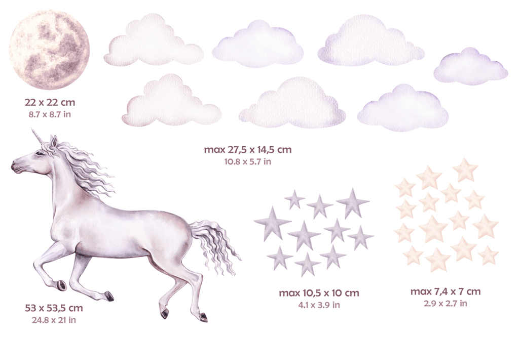 dimensions stickers muraux licorne