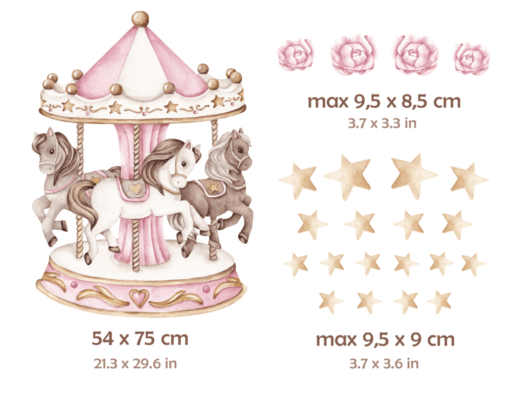 stickers muraux carrousel chevaux rose enfant