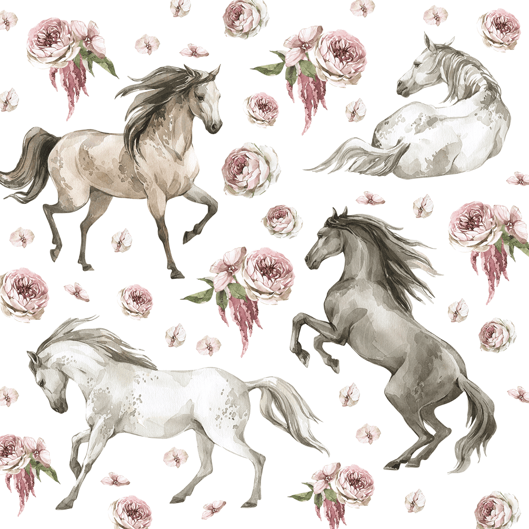 décoration murale animaux chevaux avec pivoines