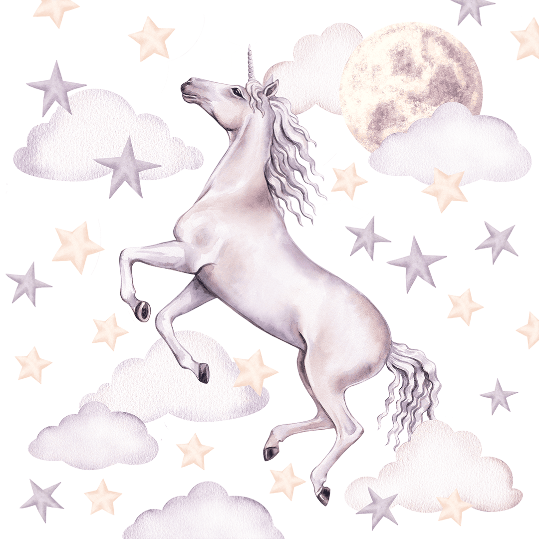 stickers muraux licorne aquarelle lune etoiles