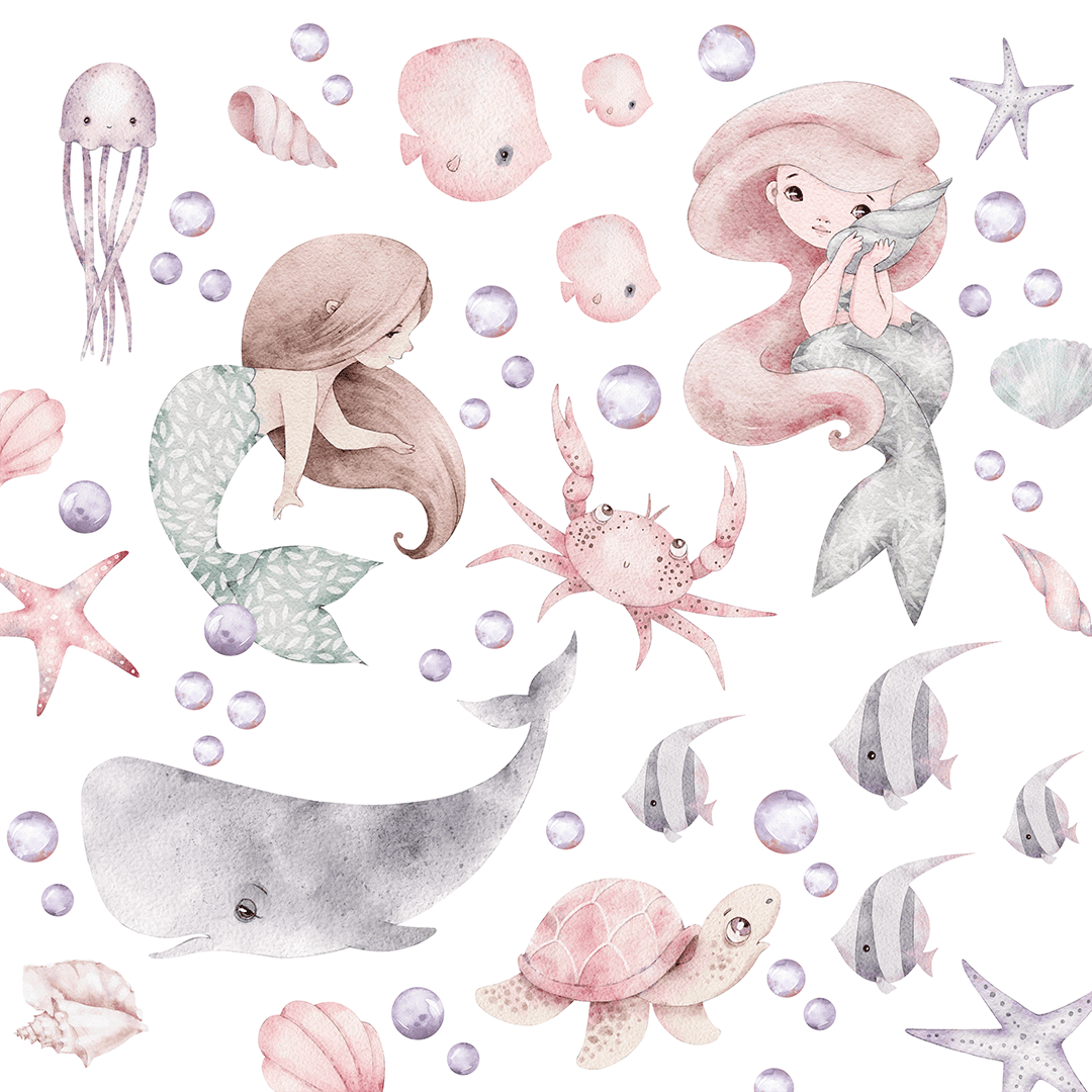 stickers muraux sirenes baleine enfant