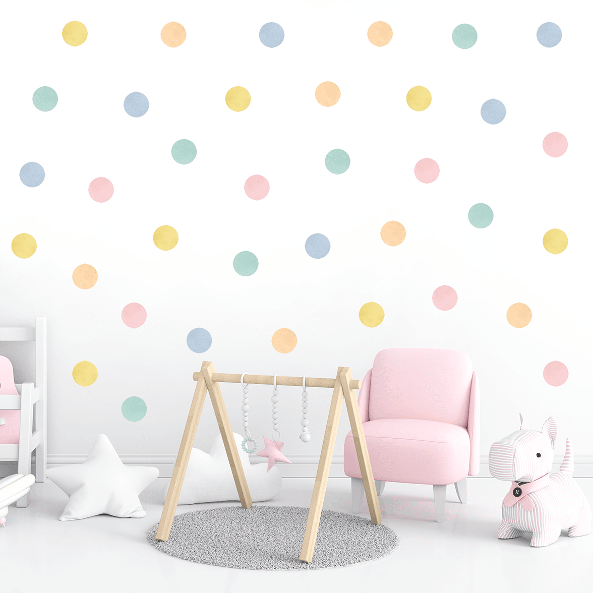 decoration murale pois doux pastel